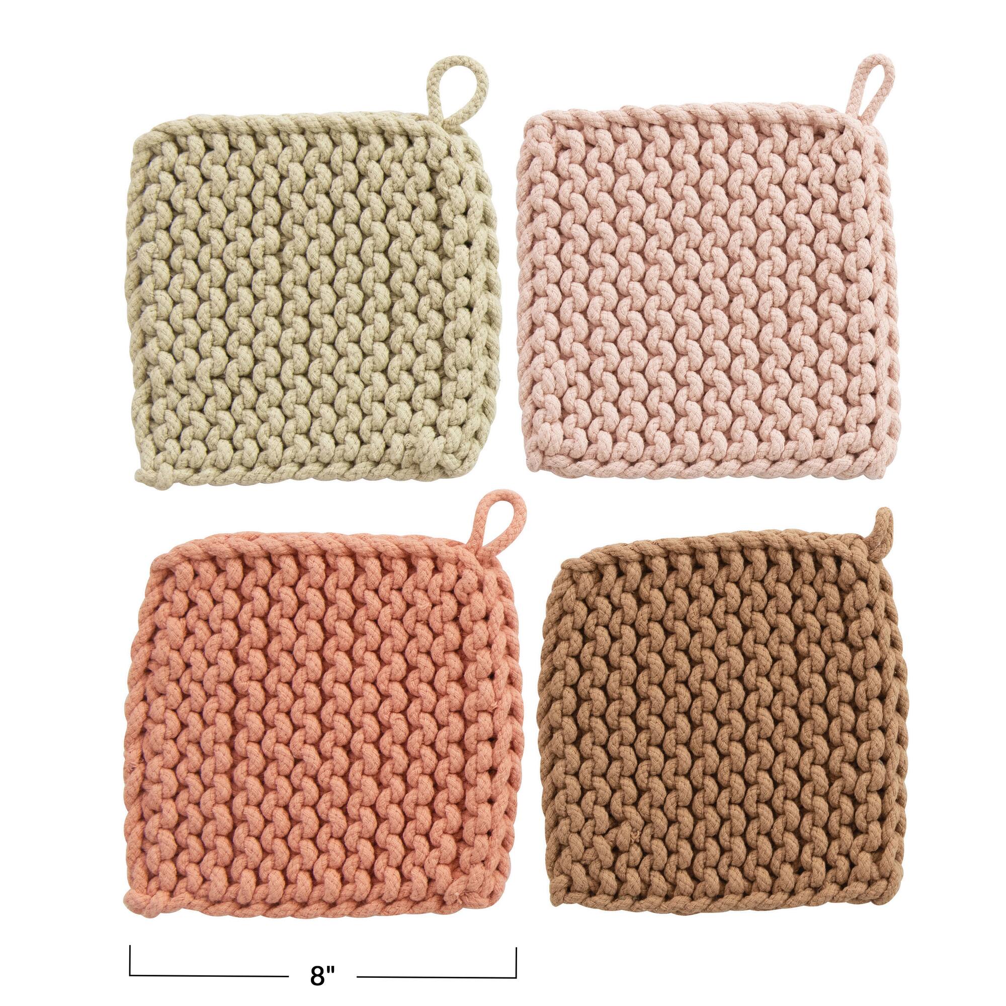 Hello Honey® Pink & Cream Square Cotton Crocheted Potholder Set